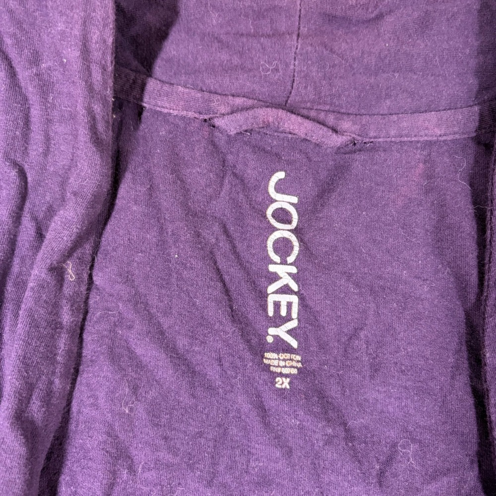 Jockey Robe Womens 2X Purple Cotton Short Sleeve Open Front Tie Waist Lounge - Picture 3 of 6